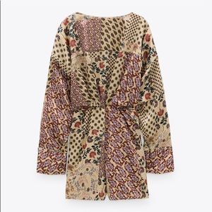 New With Tags Zara “Satin Effect” Printed Romper/Jumpsuit